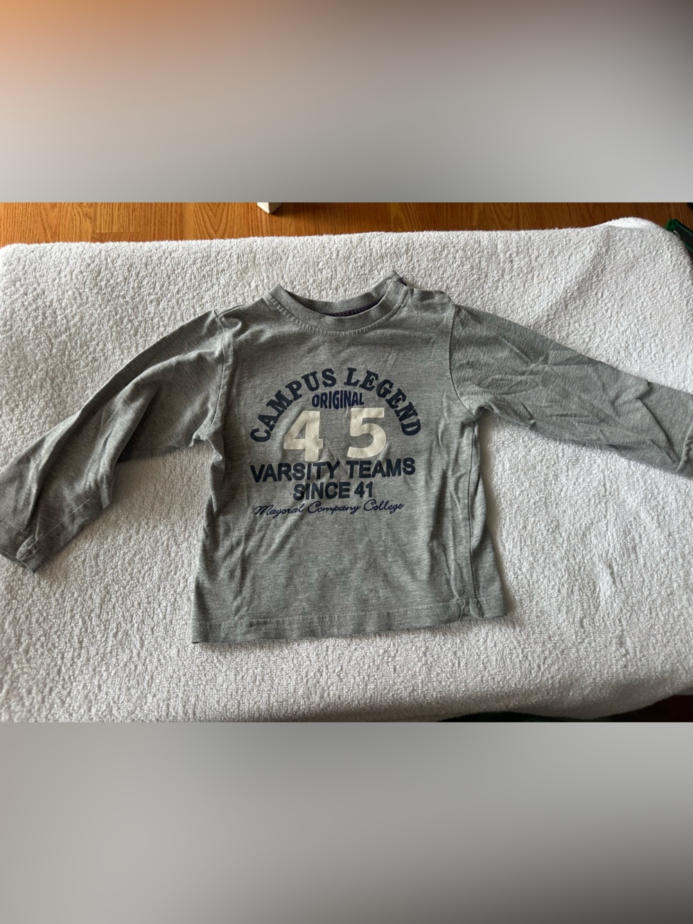Mayoral Gray Long Sleeve Tee with Navy Varsity Print